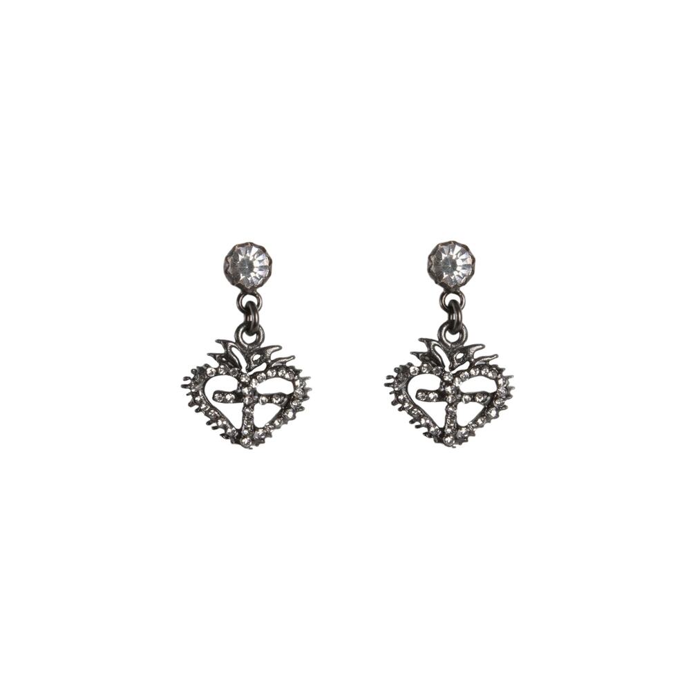 VIRGINS SAINTS & ANGELS VSA Queen of Hearts Crystal Drop Post Earrings Gunmetal